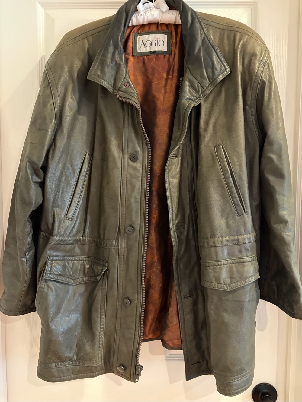 Men's Vintage Olive Leather Jacket-Large
